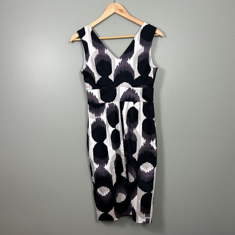 Boden Ikat Sheath Dress Knee Length Professional Sleeveless Black White 4 Small - Picture 4 of 6